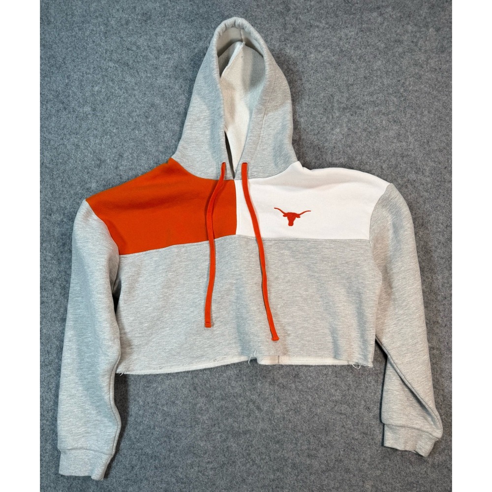 Hype and Vice Texas Longhorns Cropped Hoodie Grey Orange Colorblock Medium